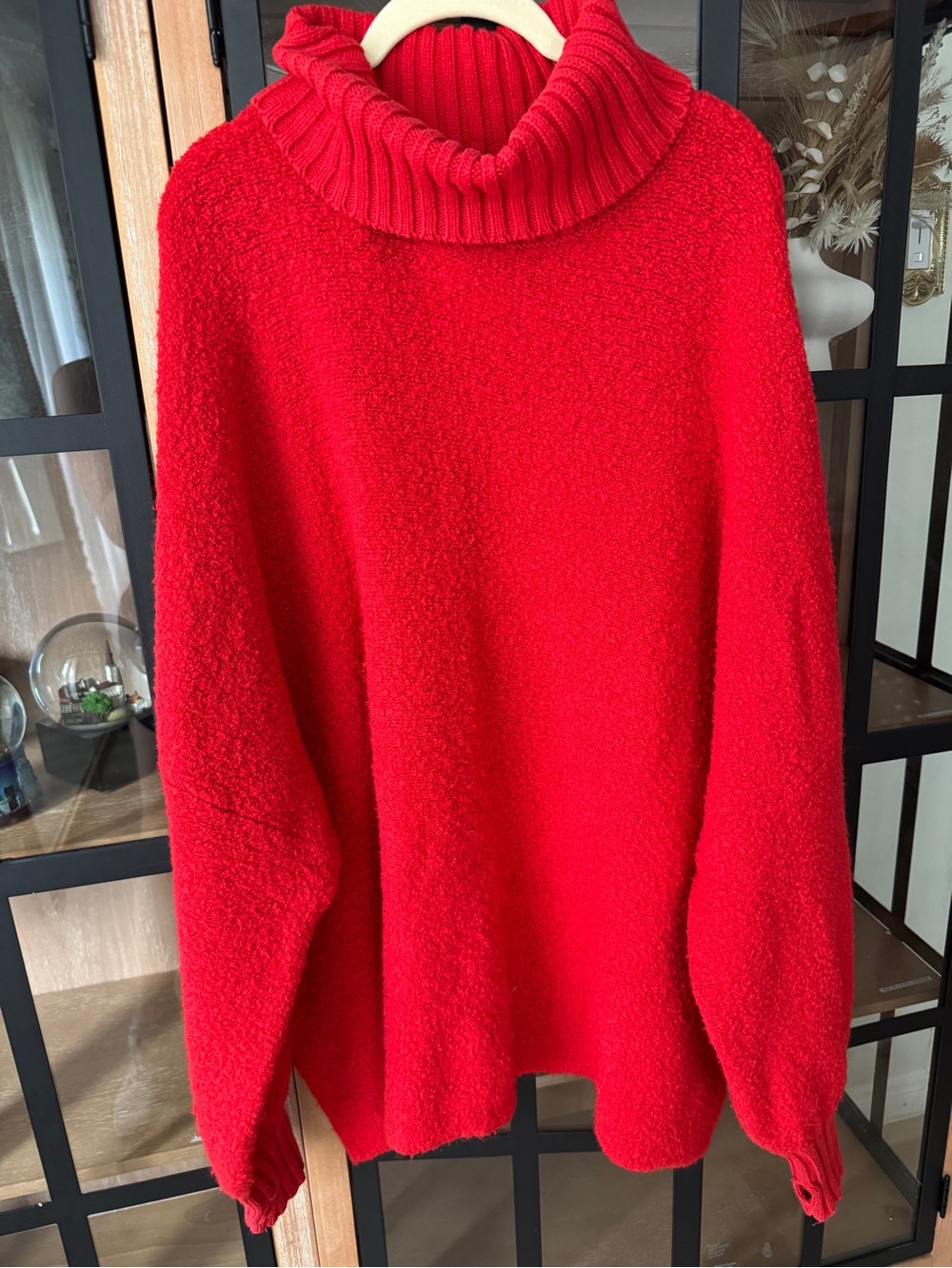 Aerie turtleneck boucle sweater textured red wool oversized rib knit tunic - Picture 5 of 7